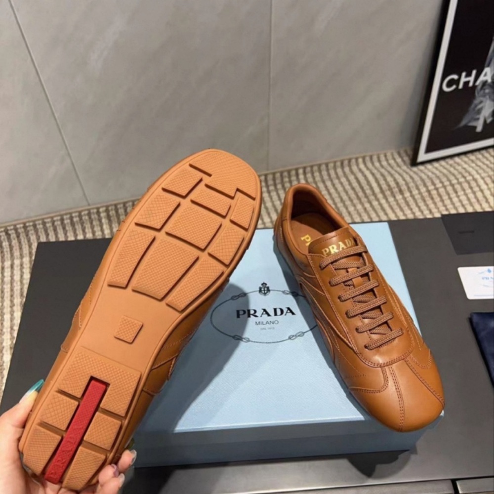 Prada Women's Tan Leather Sneakers - Picture 9 of 9